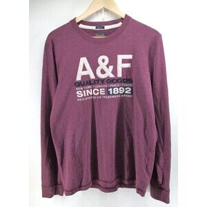 Abercrombie & Fitch Patch‎ Embroidered Purple Long Slv Muscle Crew Shirt L